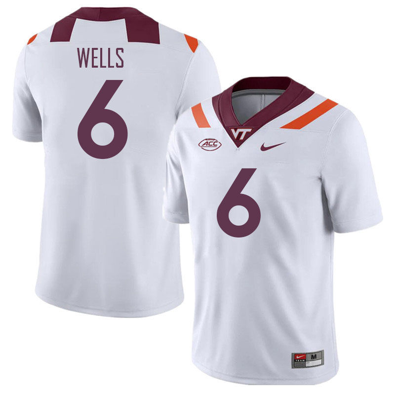 Men #6 Grant Wells Virginia Tech Hokies College Football Jerseys Stitched Sale-White